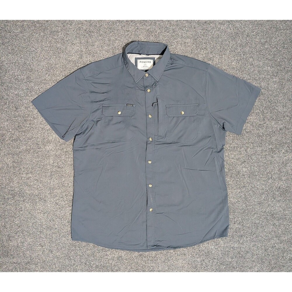 Poncho Shirt Mens XL Slim Fit Short Sleeve Blue